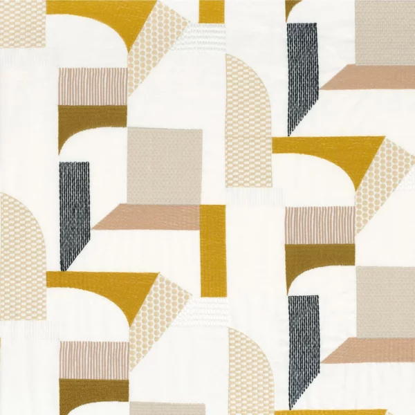 Boomerang Fabric - Safran by neutral contemporary embroideried fabric from Camengo