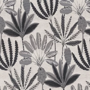 black-grey botanical jacquard fabric from Camengo