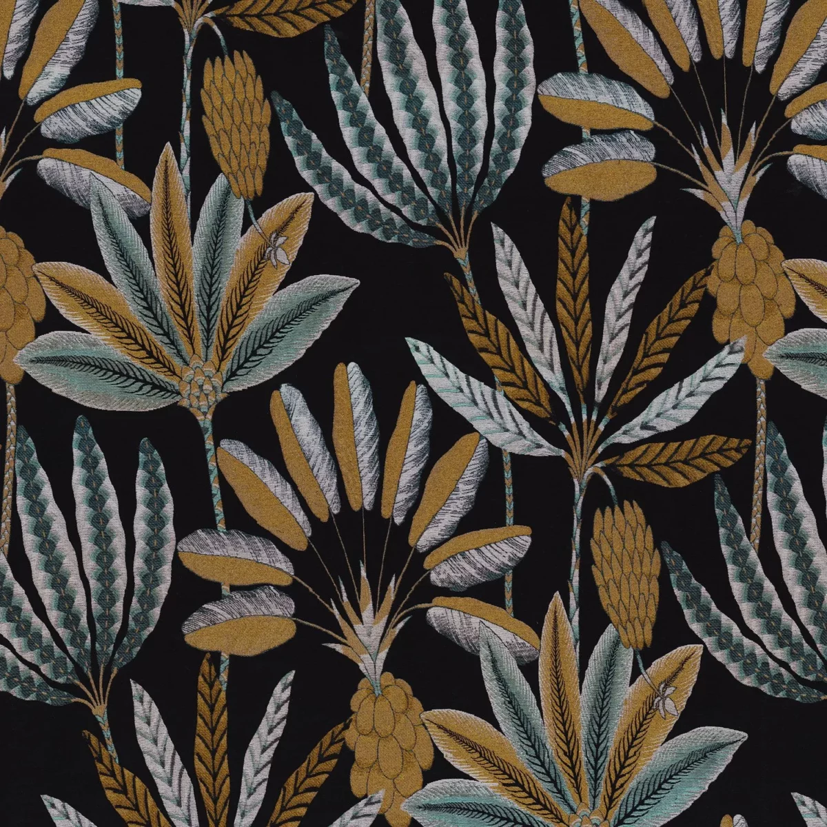 blue botanical jacquard fabric from Camengo