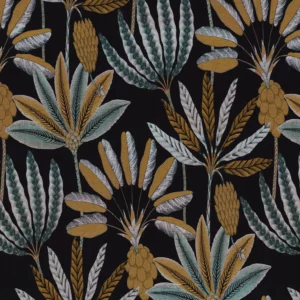 blue botanical jacquard fabric from Camengo