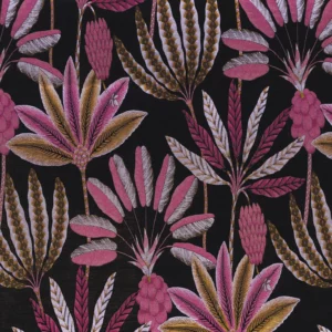 pink botanical jacquard fabric from Camengo