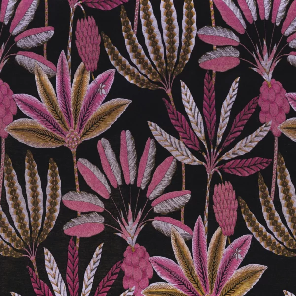 Phloeme Fabric - Fuschia by pink botanical jacquard fabric from Camengo