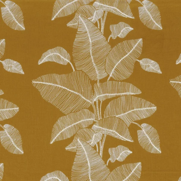 Botanique Cam Fabric - Curry by orange botanical embroideried fabric from Camengo