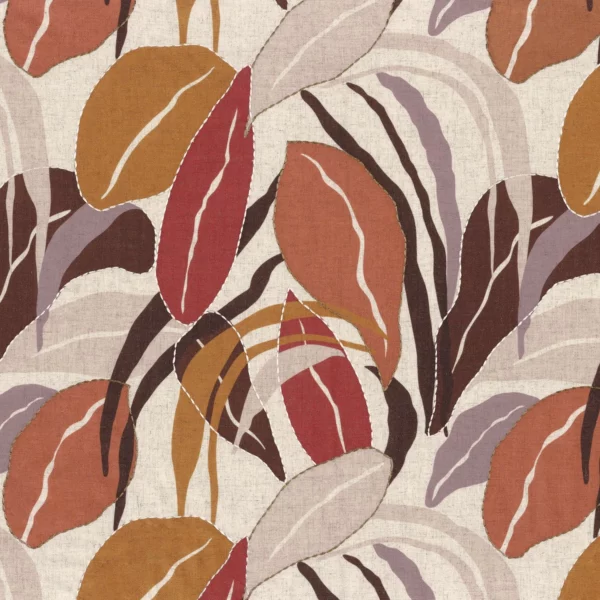 Villa D Ete Fabric - Epice by orange botanical embroideried fabric from Camengo