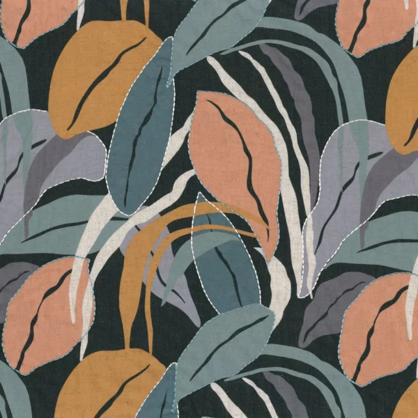 Villa D Ete Fabric - Givre by multicolour botanical embroideried fabric from Camengo