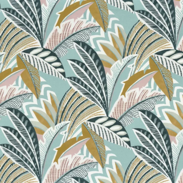 Cordillere Des Andes Fabric - Celadon by blue botanical printed fabric from Camengo