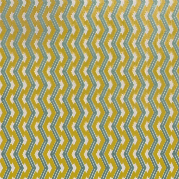 Incas Velvet Fabric - Safran by green striped velvet-chenille fabric from Camengo