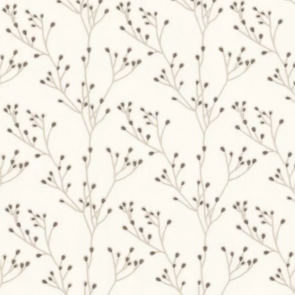 Papille Fabric - Carbone by neutral botanical embroideried fabric from Camengo