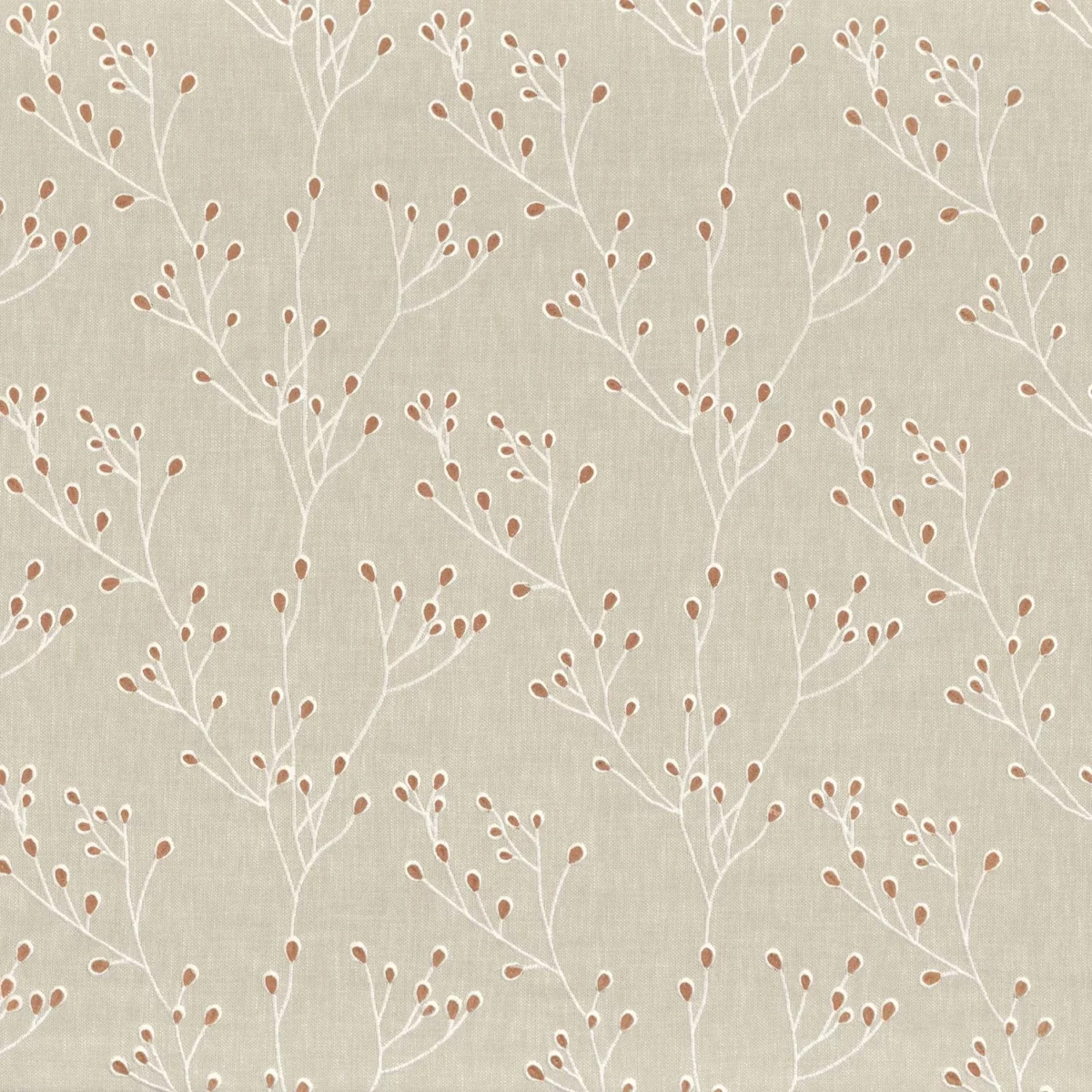 Papille Fabric - Terracotta by neutral botanical embroideried fabric from Camengo