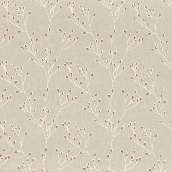 Papille Fabric - Terracotta by neutral botanical embroideried fabric from Camengo