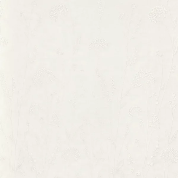 Auxine Fabric - Neige by white botanical embroideried fabric from Camengo