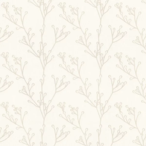 Papille Fabric - Neige by white botanical embroideried fabric from Camengo