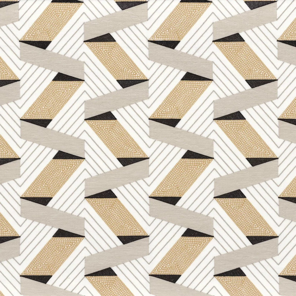 Bilbao Fabric - Jaune by neutral retro embroideried fabric from Camengo