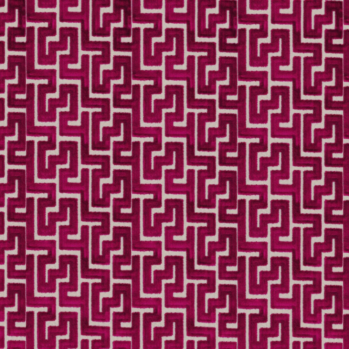 red geometric velvet-chenille fabric from Camengo