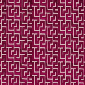 red geometric velvet-chenille fabric from Camengo