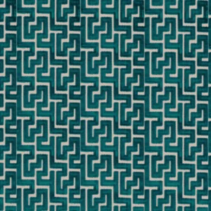 green geometric velvet-chenille fabric from Camengo