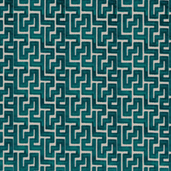 Biscaya Fabric - Emeraude by green geometric velvet-chenille fabric from Camengo