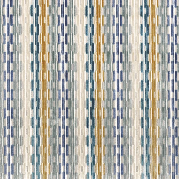 Lekeitio Fabric - Celadon by multicolour striped velvet-chenille fabric from Camengo