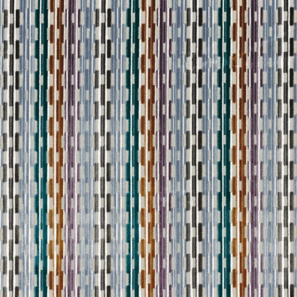 Lekeitio Fabric - Emeraude by blue striped velvet-chenille fabric from Camengo