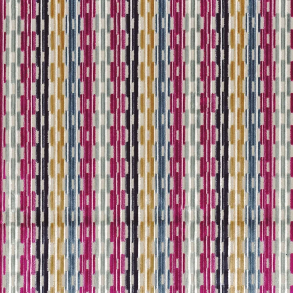 Lekeitio Fabric - Fuschia by multicolour striped velvet-chenille fabric from Camengo