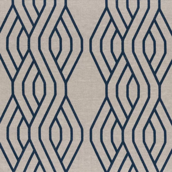 Zubizuri Fabric - Navy by blue striped embroideried fabric from Camengo