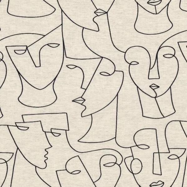 Visage Fabric - Lin Reglisse by black-grey misc embroideried fabric from Camengo