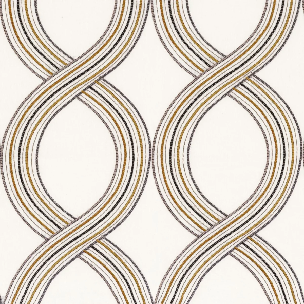Girelle Fabric - Safran by yellow striped embroideried fabric from Camengo