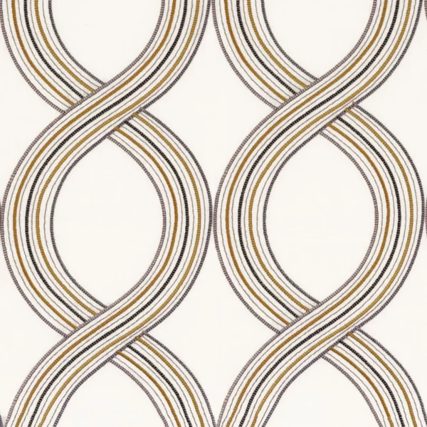 Girelle Fabric - Safran by yellow striped embroideried fabric from Camengo