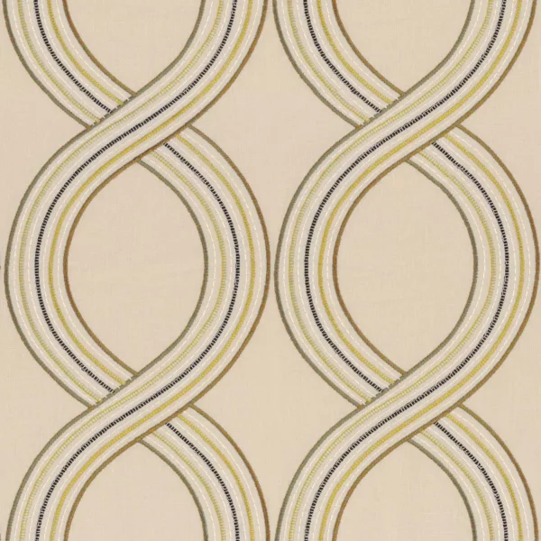 Girelle Fabric - Olive by green striped embroideried fabric from Camengo
