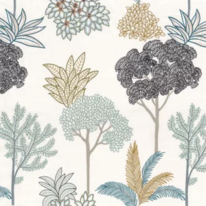 blue botanical embroideried fabric from Camengo