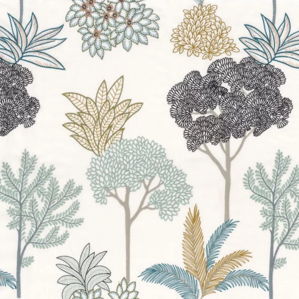 Merveilleux Jardin Fabric - Gris by blue botanical embroideried fabric from Camengo