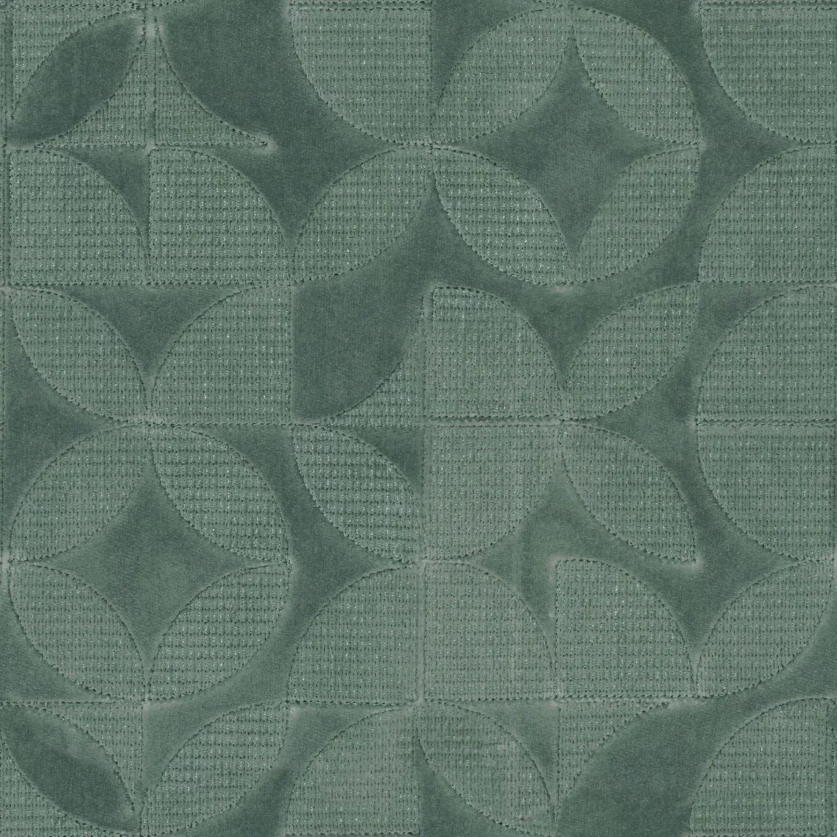 Vega Fabric - Vert by green geometric embroideried fabric from Camengo