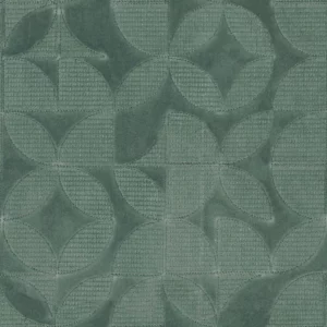 green geometric embroideried fabric from Camengo