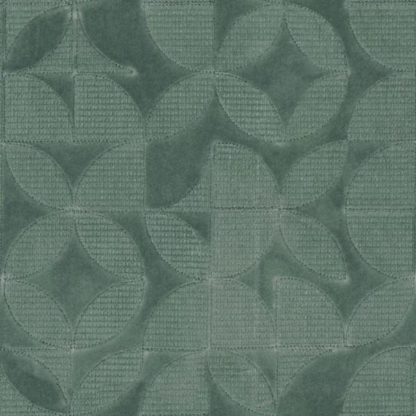 Vega Fabric - Vert by green geometric embroideried fabric from Camengo