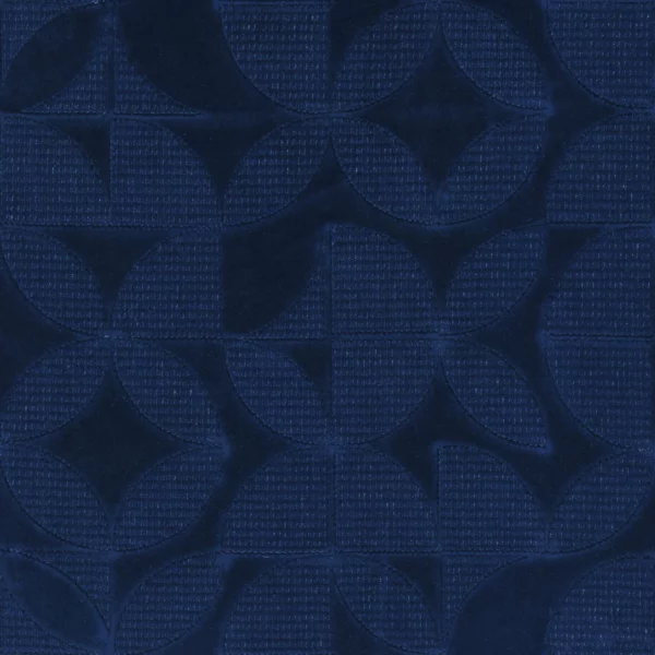 blue geometric embroideried fabric from Camengo
