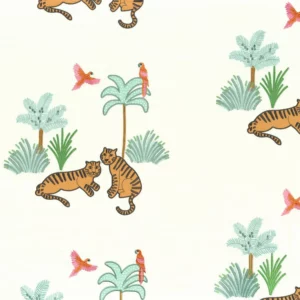 green animal embroideried fabric from Camengo