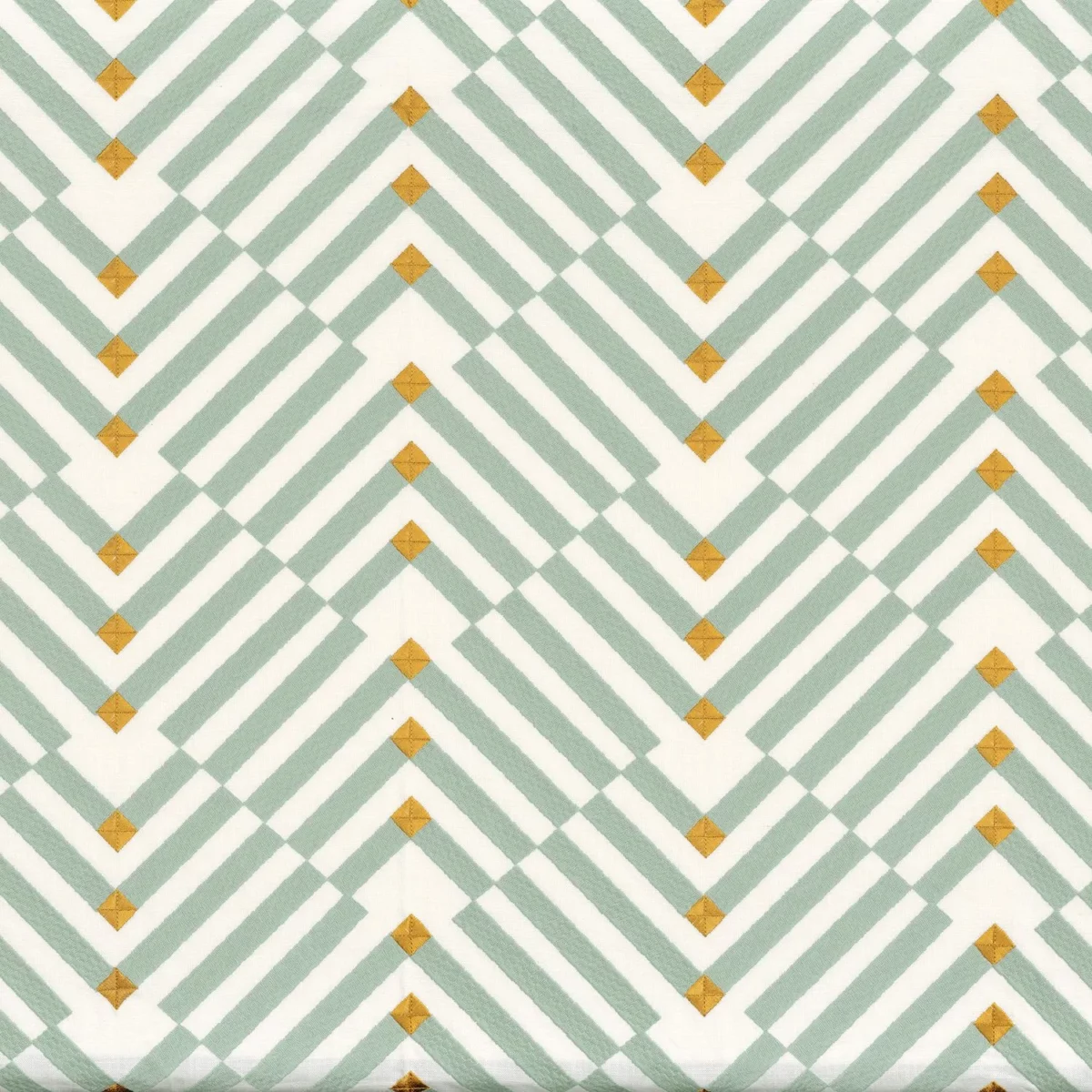 Golden Gate Fabric - Celadon by blue geometric embroideried fabric from Camengo