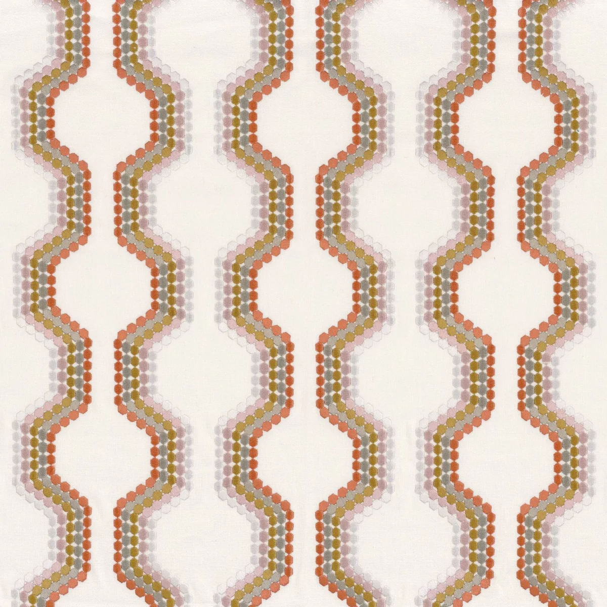 Caltrain Fabric - Terracota by orange striped embroideried fabric from Camengo