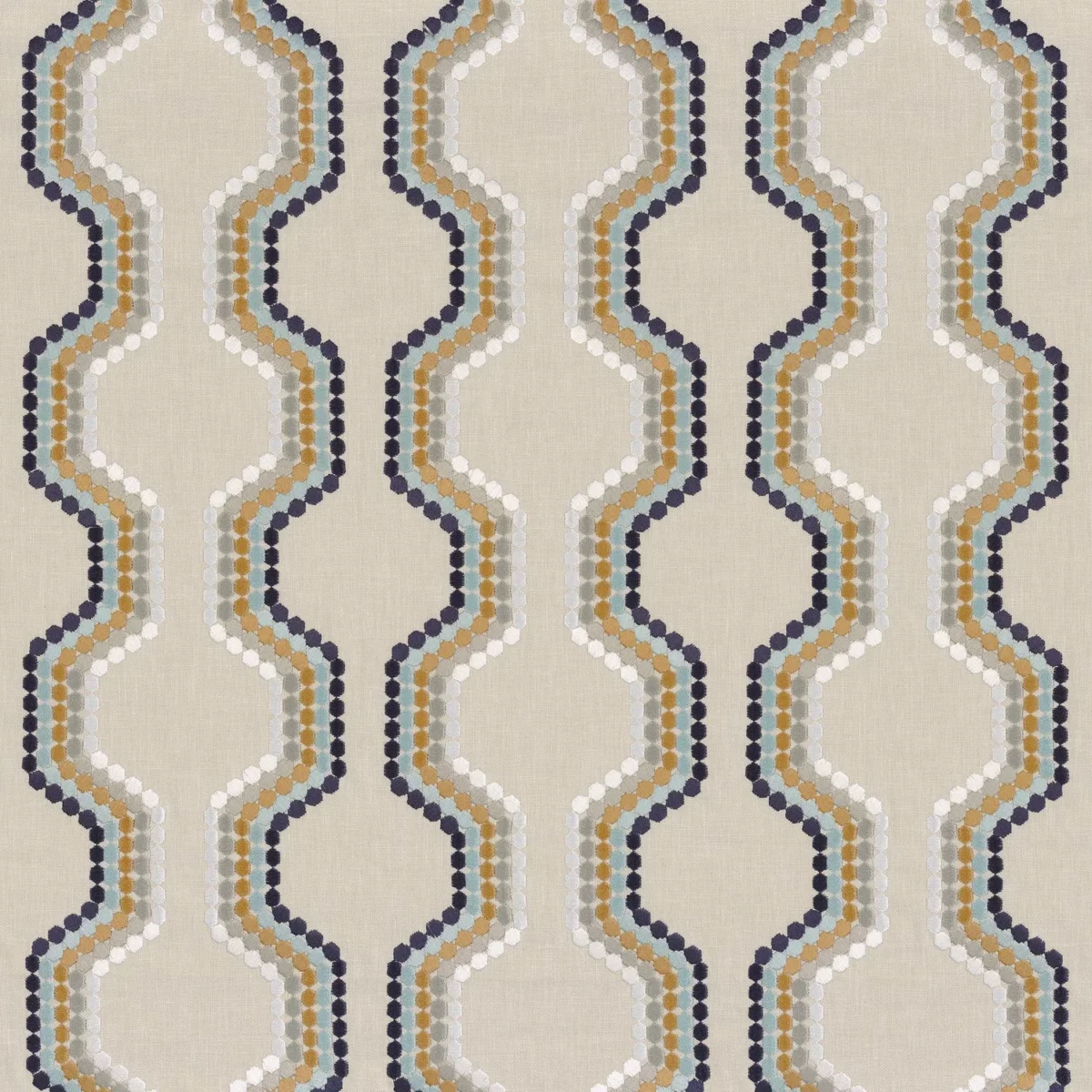 Caltrain Fabric - Navy by blue striped embroideried fabric from Camengo