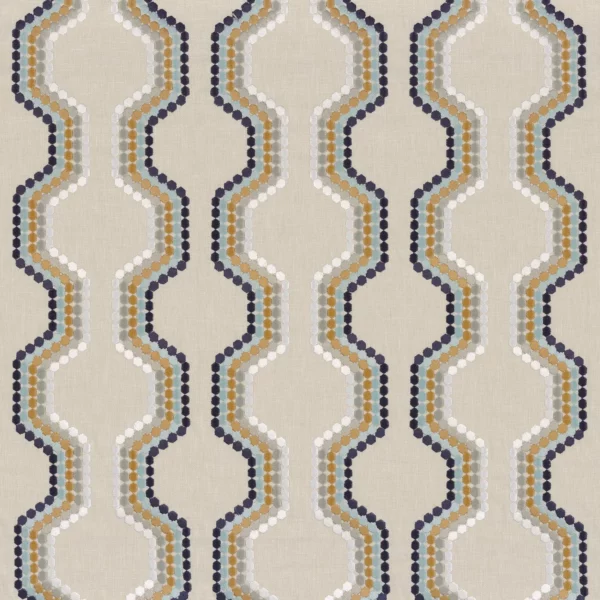 Caltrain Fabric - Navy by blue striped embroideried fabric from Camengo