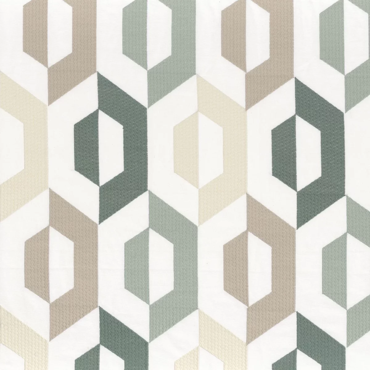 San Francisco Fabric - Celadon by green geometric embroideried fabric from Camengo