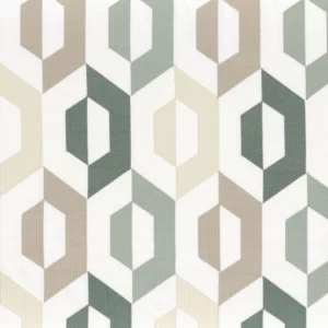 green geometric embroideried fabric from Camengo