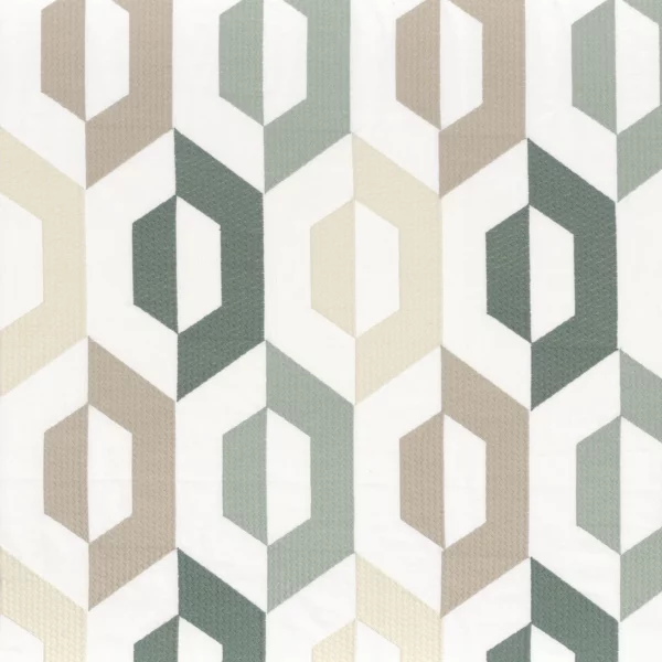 San Francisco Fabric - Celadon by green geometric embroideried fabric from Camengo