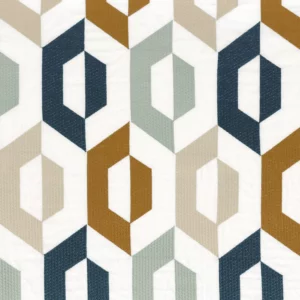 blue geometric embroideried fabric from Camengo