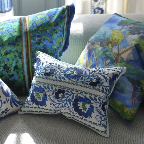 Enamel Flower 40cm x 30cm Cushion - Indigo from