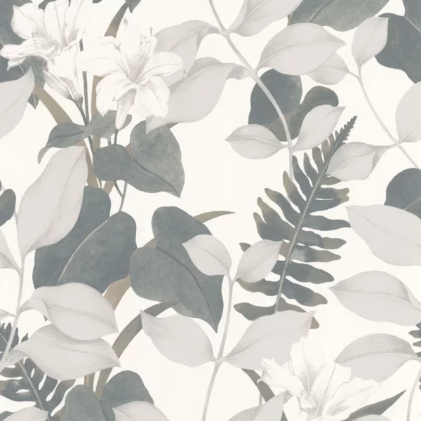 Royal Lily Wallpaper - Bleu Cendre by blue botanical wallpaper from casadeco
