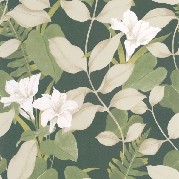 Royal Lily Wallpaper - Argile Verte by green botanical wallpaper from casadeco