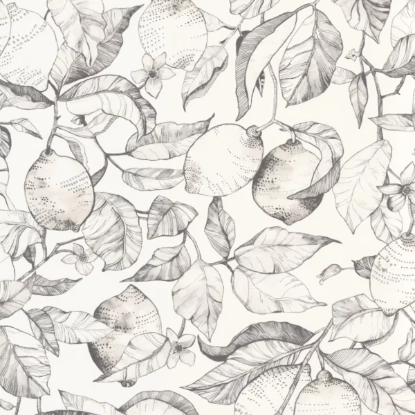 Lemon Tree Wallpaper - Fusain by white botanical wallpaper from casadeco