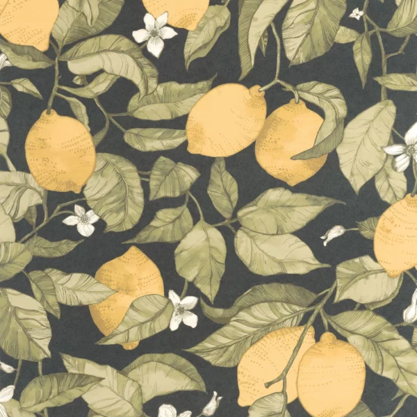 Lemon Tree Wallpaper - Jaune Citron / Ardoise by yellow botanical wallpaper from casadeco