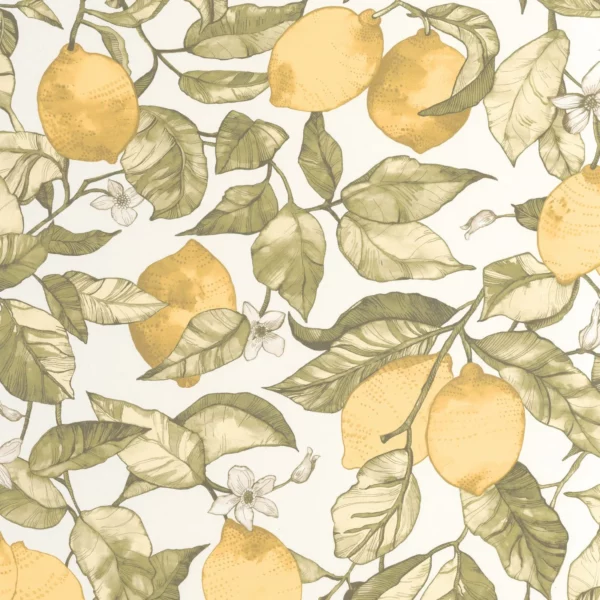 Lemon Tree Wallpaper - Jaune Citron / Blanc by green botanical wallpaper from casadeco